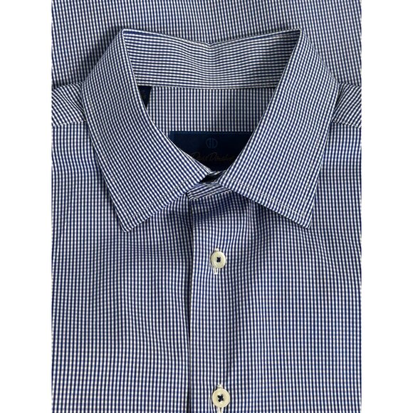 David Donahue Men's Gingham Print Button Dress Shirt in Blue/Wt -Sz 16.5 34/35 - Picture 6 of 7